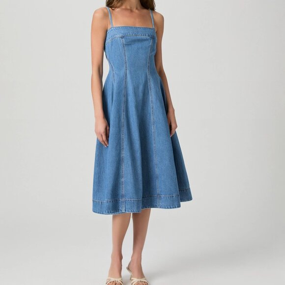 NEW PAIGE Pippa Denim Midi Dress in serenade 1125 8t4 - Picture 1 of 5